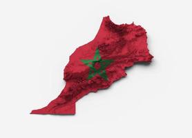 marocko karta flagga skuggad relief färg höjd karta på vit bakgrund 3d illustration foto