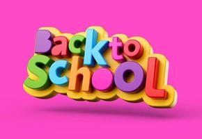tillbaka till skolan på rosa bakgrund färgglada plast bokstäver för barn 3d illustration foto