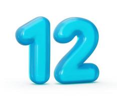 blå gelé siffra 12 tolv isolerad på vit bakgrund gelé färgglada alfabet nummer för barn 3d illustration foto