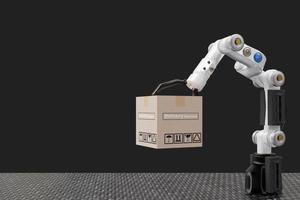robotarm objekt för tillverkningsindustrin teknologi produktexport och import av framtida robot cyber i lagret för hand mekanisk framtidsteknik foto