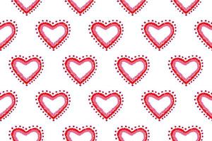 mönster av frihandsskiss form hjärta, färgglada röd rosa färg designelement isolerade på vit bakgrund, symbol kärlek alla hjärtans dag, textiltyg foto