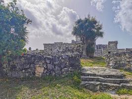 forntida tulumruiner Mayan plats tempelpyramider artefakter havslandskap mexico. foto