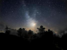 färgglad kosmisk bakgrund med ljus, lysande stjärnor, stjärnstoft och nebulosa. foto för konstverk, party flygblad, affischer, banderoller