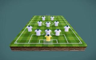 fotbollsplan och tomma fotbollströjor med 5-3-2 formation.3d-rendering foto