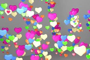 3D-rendering många färgglada hjärtformer foto