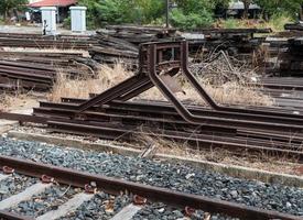 stålbuffertar stannar i änden av järnvägen. foto