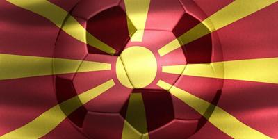 3D-illustration av en nordmakedoniens flagga med en fotboll som rör sig i vinden foto