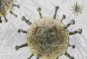 3D-illustration av färgglada isolerade coronavirus täckt av plastfilm på en vit bakgrund foto