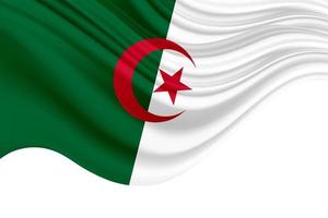 Algeriet flagga med tyg textur. Algeriets flagga. Algeriets flagga av siden med copyspace för din text eller bilder och vit bakgrund foto