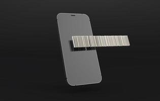 3D streckkod och smartphone på mörk bakgrund foto