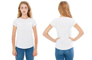 kvinna vit t-shirt set isolerade på vitt foto