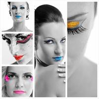 collage Foto av skön kvinna med lyx smink