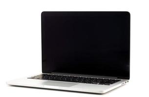 bärbar dator med tom vit skärm på vit bakgrund foto