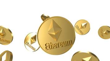 ethereum mynt kryptovaluta faller i vit bakgrund 3d-rendering foto