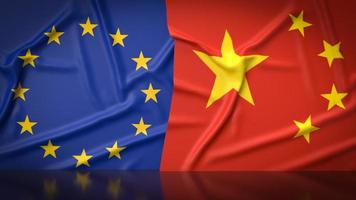 den kinesiska och Europeiska unionen flagga bilden 3D-rendering foto