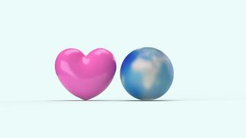 världen och rosa hjärta 3d-rendering för semesterinnehåll. foto
