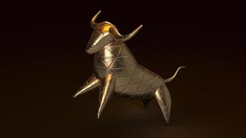 bull gold 3d-rendering i mörk ton för affärsinnehåll. foto