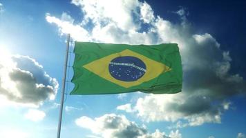 flagga av Brasilien vinka på vind mot skön blå himmel. 3d illustration foto