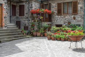 radicofani, Toscana, Italien - Maj 22. mängd av blommor på visa utanför en hus i radicofani, tuscany på Maj 22, 2013 foto