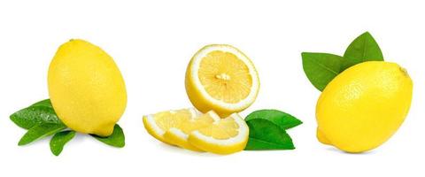 samling citron- med blad isolerat på vit bakgrund foto