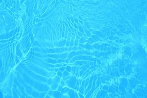 oskärpa suddig genomskinlig blå färgad klar lugn vattenyta textur med stänk och bubbla. trendiga abstrakt natur bakgrund. vattenvåg i solljus med kopia utrymme. blå akvarell konsistens foto