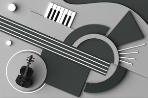 fiol och musik instrument begrepp, abstrakt sammansättning av geometrisk former plattformar i orange och blå tona. 3d tolkning foto