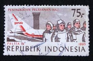 Sidoarjo, jawa timur, Indonesien, 2022 - filateli, en samling av frimärken med de tema av hajj service foto