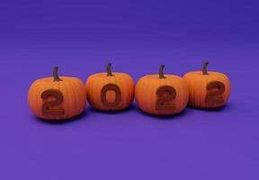 3d tolkning av halloween pumpa, 2022 text, minimal halloween bakgrund design element foto