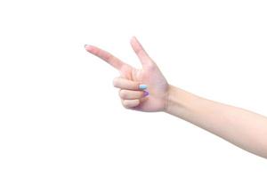 skön kvinnas hand som visar uppåt pekande symbol i hudvård och manikyr begrepp. foto