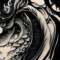 maori tatuering på skrolla, linje konst, bläck konst, svart bläck, rena rader, illustration foto