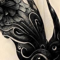 maori tatuering på skrolla, linje konst, bläck konst, svart bläck, rena rader, illustration foto