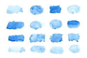 abstrakt blå akvarell på vit bakgrund. färgen stänker på papperet. Det är en handritad. foto