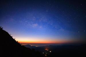 landskap soluppgång och mjölkig sätt galax på doi Inthanon chiang maj, thailand.lång exponering fotografi.med spannmål foto