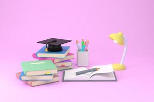 3d rander. utbildning begrepp flitig studie begrepp för de framtida av pedagogisk Framgång med en gradering keps som en symbol foto