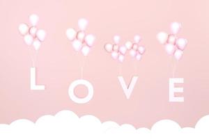 rosa kärlek och ballonger på de himmel rosa bakgrund. hjärtans dag begrepp. foto