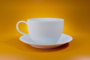vit kaffe kopp falsk på orange bakgrund foto
