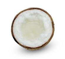kokos mjölk tropisk frukt eller fluffig kokos skära i halv isolerat på vit bakgrund foto