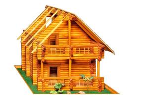 layout av de konstruktion av en trä- hus från skalad loggar. foto