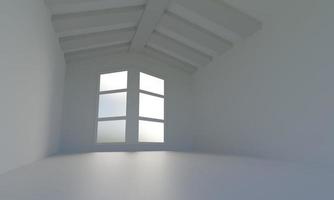 minimalistisk vit rum med fönster. foto