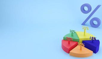 3d tolkning bit av paj Diagram. 3d illustration procentsats av bit av företag planera begrepp på blå bakgrund foto