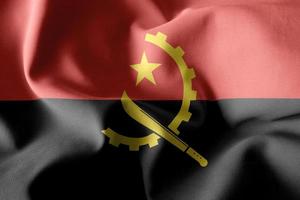 3d realistisk vinka silke flagga av angola foto