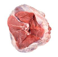 topp se av rå bit av halal nötkött skaft isolerat foto