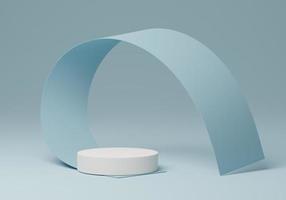 abstrakt vit runda hörn piedestal podium med blå bakgrund, 3d tolkning studio med geometrisk former, kosmetisk produkt minimal scen med plattform, stå till visa Produkter bakgrund foto