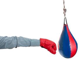 chef med boxning handske slag stansning väska foto