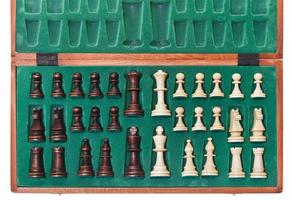 topp se av uppsättning av schack bitar foto