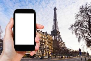 turist fotografier av quai kliigt i paris foto