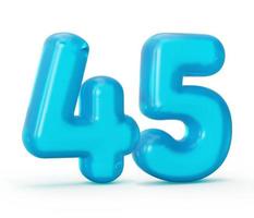 blå gelé siffra 45 fyrtio fem isolerat på vit bakgrund gelé färgrik alfabet tal för barn 3d illustration foto