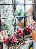 protea blommor och växter i små blomsterhandlare affär foto