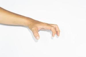 manlig asiatisk hand gester isolerat över de vit bakgrund. foto