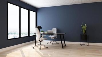 3d framställa blå modern kontor design - chef rum interiör vägg attrapp foto